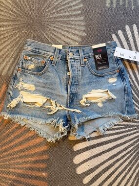 Levi's Distressed Light Blue Denim 501 Jean  Cutoffs Shorts Sz 26